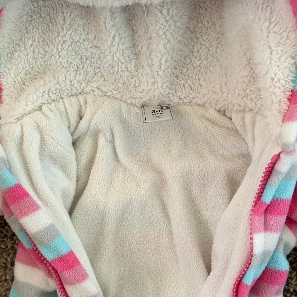 Striped fleece fall/winter outdoor onesie.